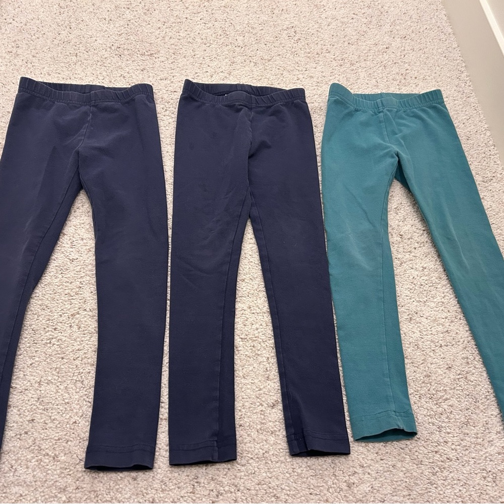 Set of Three Girls' Leggings - Navy and Teal